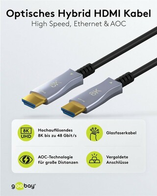Kábel HDMI M/M 20m, Ultra High Speed+Eth, 8K@60Hz, HDMI 2.1, čierny, jednosmerný, aktívny, optický