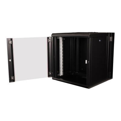 19" Rack na stenu 12U, čierny, 640x600x600mm (HxWxD), RAL9005, PRO, otočný (2-dielny)
