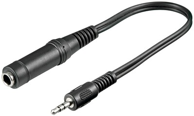 Káblový adaptér 3.5mm stereo jack/6.35mm, M/F, 0.2m, čierny