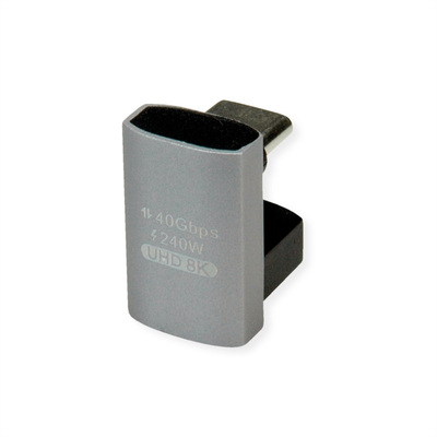 Adaptér USB 4 Gen 3x2, Typ C CM/CF, zahnutý 360°, 40Gbps, PD 240W, sivý/čierny