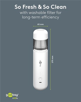 Bezdrôtový mini vysávač, 80W, 7 trysiek a 3 kefky na čistenie kancelárskych potrieb a auta, biely