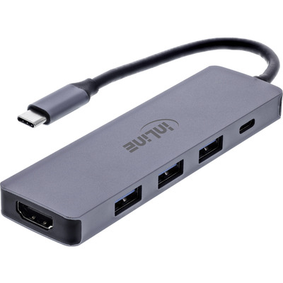 Dokovacia Stanica USB Typ C, HDMI, 3xUSB-A, 1xUSB-C, PowerDelivery 100W, 4K@60Hz, 0.1m, čierna/sivá