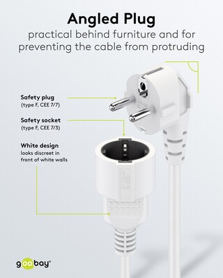 Predlžovačka 5m s 1 zásuvkou, SCHUKO, 1.50mm², biela