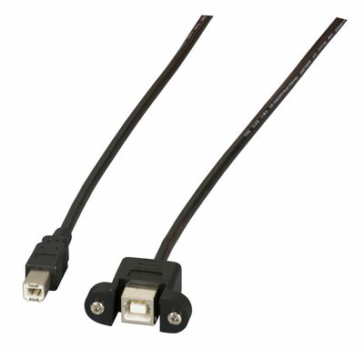 Kábel USB 2.0 B-B M/F 0.5m, High Speed, čierny, s panelovým konektorom