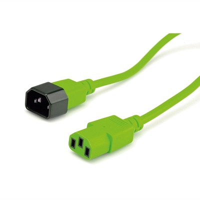 Kábel sieťový 230V predlžovací, C13 - C14, 3m, 0.75mm², 10A, zelený