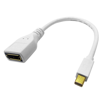 Adaptér mini DisplayPort - DisplayPort, M/F, v1.1, 4K@60Hz, 15cm, biely