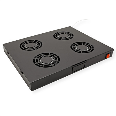19" Ventilačná jednotka, 4 vetráky, 1U, s termostatom, čierna