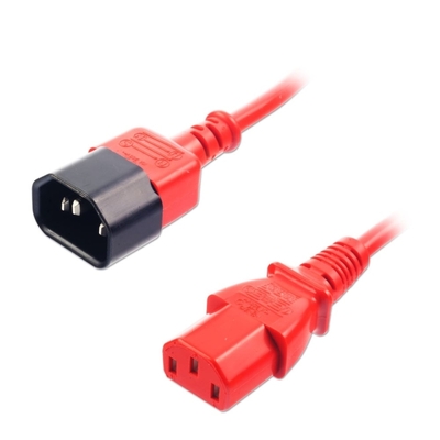 Kábel sieťový 230V predlžovací, C13 - C14, 1m, 0.75mm², 10A, červený