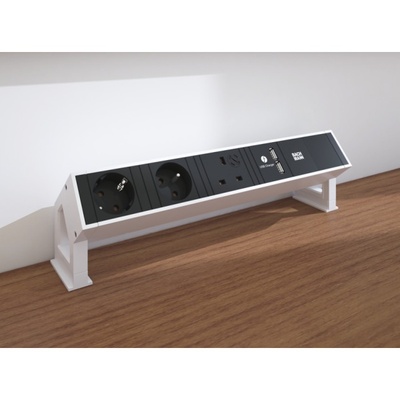 DESK2 2xUTE 230V, 1xCustom, nabíjačka (USB C, 60W), 0.2m kábel 1.5mm², GST18, nerezová farba