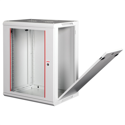 19" Rack na stenu 18U, sivý, 912x600x450mm (HxWxD), odnímateľné bočnice