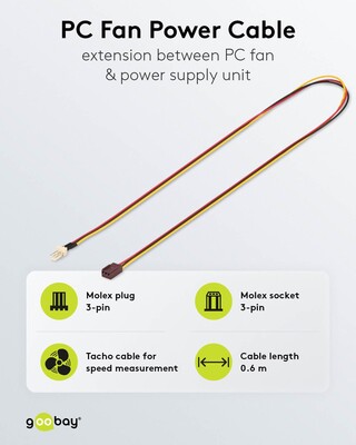 Kábel napájací interný predlžovací FAN 3pin M na 3pin F 60cm