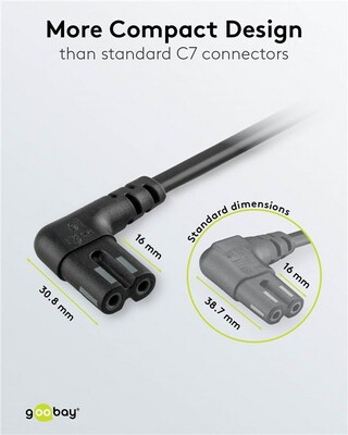 Kábel sieťový 230V, 2pin vidlica (CEE7/16) lomená - C7 (2pin) zahnutý, 1m, 0.75mm², 2.5A, čier.SONOS