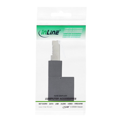 Adaptér RJ45 M/F, cat.6a, 90° "smerom hore" čierny