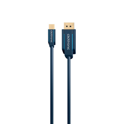 Kábel DisplayPort mini/DP M/M 2m, 2K@60Hz, DP v1.1, 10.8Gbit/s, modrý, pozl. konektor, ClickTronic