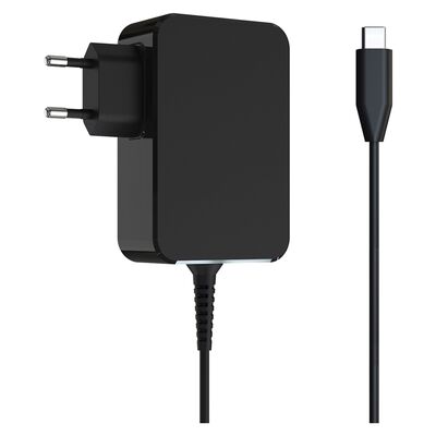 Nabíjačka / Adaptér 230V USB Typ C, s pevným káblom 1.8m, PD 90W, GaN, čierna