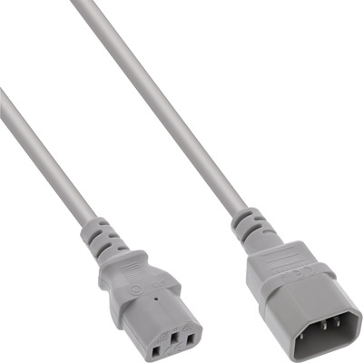 Kábel sieťový 230V predlžovací, C13 - C14, 1m, 0.75mm², 10A, sivý