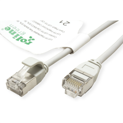 U/FTP Patchkábel LSOH TPE 0.15m cat.6a, sivý, slim, Cu, Flex Cable, Roline Green, Eco obal