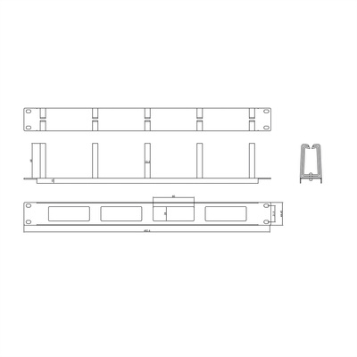 19" Panel vyväzovací, organizér, 5x oko (Typ C), 1U, s priechodkou kábla, sivý