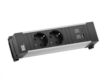 Power Frame 2xSCHUKO 230V,nabíjačka (USB A + USB C) 22W, 0.2m kábel 1.5mm², GST18, hliník/čierny
