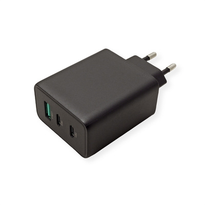 Nabíjačka USB 230V 3port, 1xUSB A, 2xUSB Typ C, 65W, Power Delivery, GaN, čierna