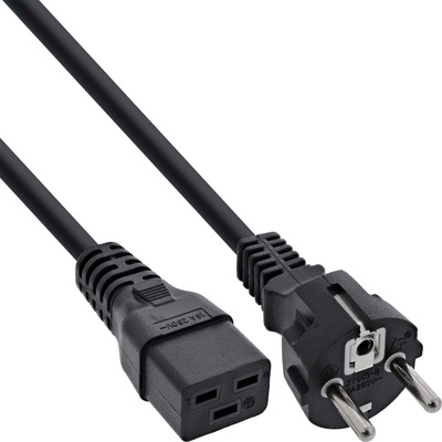 Kábel sieťový 230V, vidlica (CEE7/7) priama - C19, 1.5m, 1.50mm², 16A, čierny