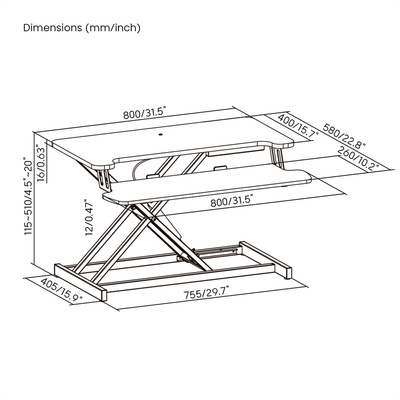 Stojan nastavyteľné pracovisko, 800x400mm, Sit - Stand Up, čierny