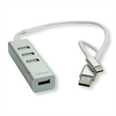 Hub USB 2.0, 4 Port, 4x USB A, s redukciou na USB Typ C, 20cm, sivý