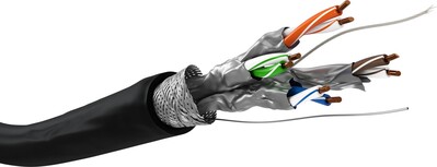 S/FTP (PiMF) drôt PE 100m cat.6a, AWG23, 500Mhz, 10GBase-T, čierny, medený, vonkajší, UV odolný