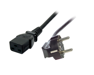 Kábel sieťový 230V, vidlica (CEE7/7) lomená - C19, 1.8m, 1.50mm², 16A, čierny