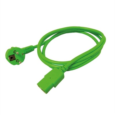 Kábel sieťový 230V, vidlica (CEE7/7) lomená - C13, 1.8m, 0.75mm², 10A, zelený