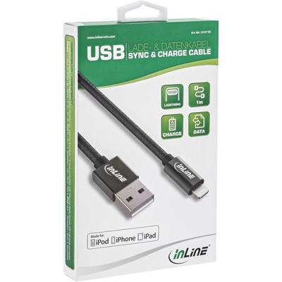 Kábel USB "Lightning" pre Apple, 2m, High Speed, čierny s MFI cert.