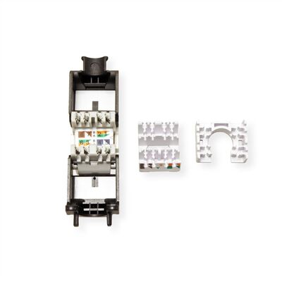 Konektor Keystone cat.6a, netienený, bielo-čierny plast, beznástrojový (toolless)