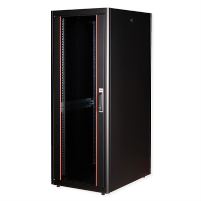 19" Rack na podlahu 32U, 1560x600x800mm (HxWxD), BASIC, sklenené dvere, čierny