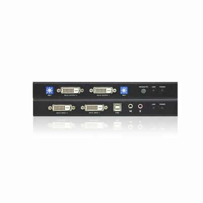 Predĺženie KVM cez 2xTP do 60m, DVI-D, USB, RS-232, Audio (3,5mm jack), DUAL VIEW