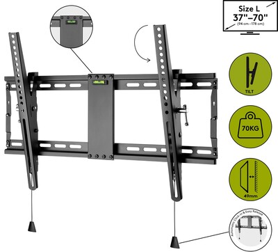 Držiak pre TV 37-70" na stenu, max 70kg, s náklonom +3° / -12°, VESA do 600x400, čierny