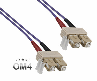 Fiber kábel SC-SC, 50m Duplex OM4(50/125µm), LSOH, 3mm, fialový