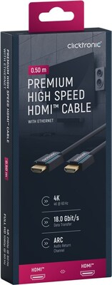 Kábel HDMI M/M 0.5m, High Speed+Eth, 4K@60Hz, HDMI 2.0, 18G, pozl. konektor, modrý, C