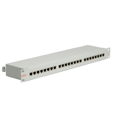 19" Patch panel 24port cat.5e, tienený s uzemnením, celokovový, 1U, sivý