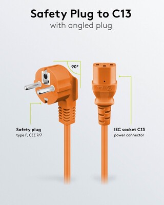 Kábel sieťový 230V, vidlica (CEE7/7) lomená - C13, 3m, 1.00mm², 10A, oranžový