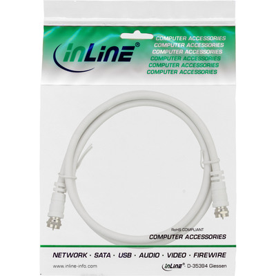 Kábel satelitný, koax F konektor M/M 1m, 75 Ohm, >75dB, 2x tienený, CSS, biely