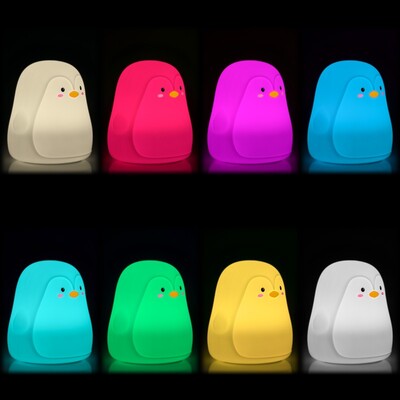 Nočná LED lampa "Tučniak", rôzne režimy svietenia, RGB farby, nabíjacia (USB C)