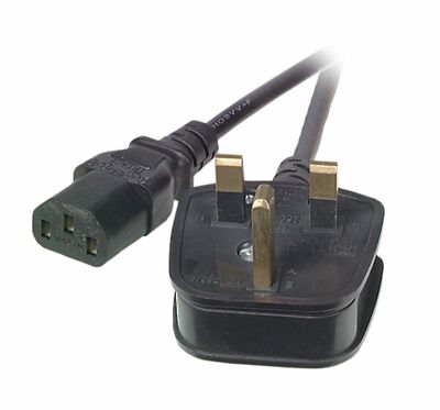 Kábel sieťový 230V, vidlica (BS1363A) UK lomená - C13, 3m, 1.00mm², 5A poistka, čierny