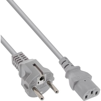 Kábel sieťový 230V, vidlica (CEE7/7) priama - C13, 1m, 0.75mm², 10A, sivý