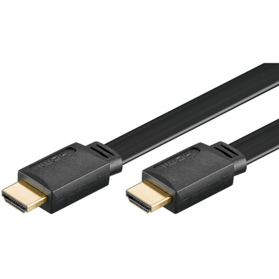 Kábel HDMI M/M 2m, High Speed+Eth, 4K@30Hz, HDMI 1.4, G pozl. kon., čierny, plochý