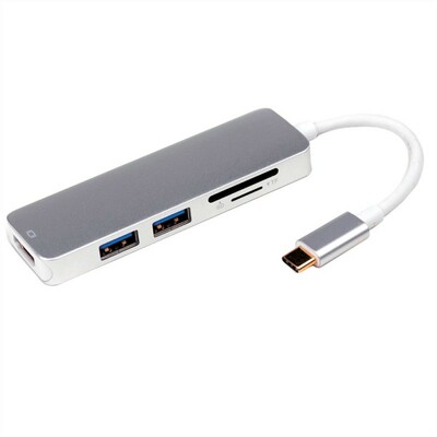 Dokovacia Stanica USB 3.1 Typ C, 4K HDMI, 2x USB 3.0, 1x SD, strieborná