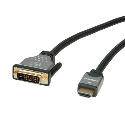 Kábel DVI-D/HDMI M/M 7.5m, Dual-Link, 3840x2160@30Hz, Silver, čierny, G pozl. konektor