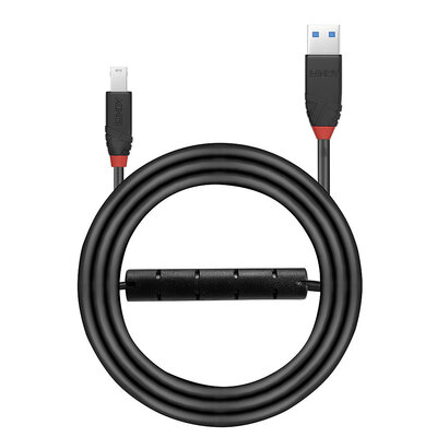 Kábel USB 3.2 Gen 1, A-B M/M 10m, 5Gbps, čierny, aktívny, Slim