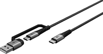 Kábel USB 2.0 Typ C CM/CM + Redukcia na USB A, 1m, High Speed, PD 60w 20V3A, čierny