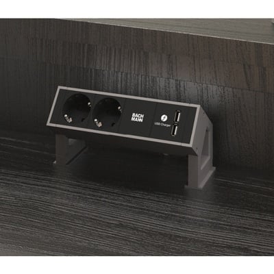 DESK2 1xUTE 230V, nabíjačka (2xUSB A), 0.2m kábel 1.5mm², GST18, čierny