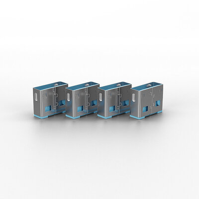 USB Port Blocker, 1x kľúč, 4x zámok USB-A, modrý